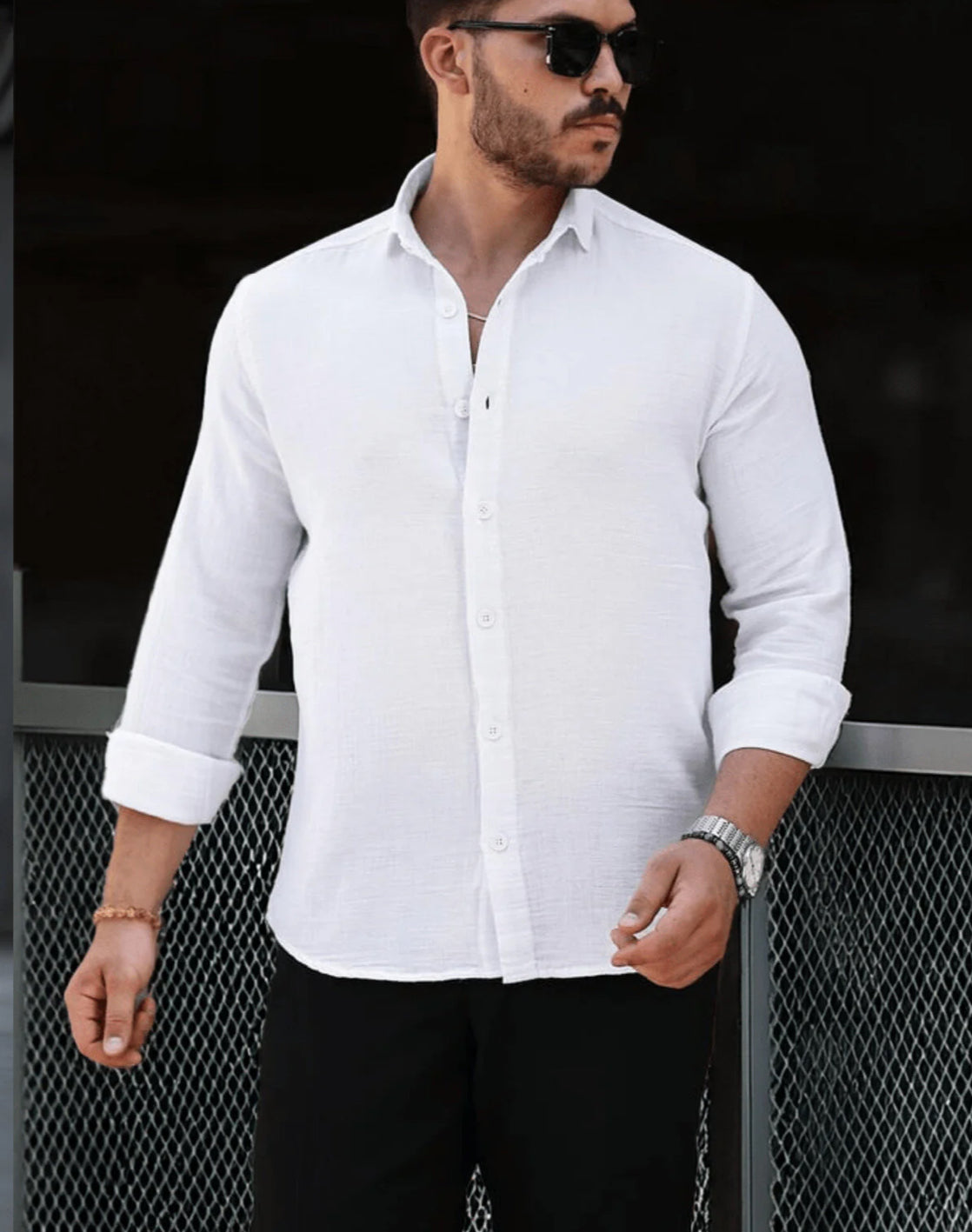 Men’s 100% Cotton White Long Sleeve Shirt