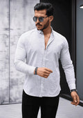 Men’s 100% Cotton White & Grey Striped Long Sleeve Shirt