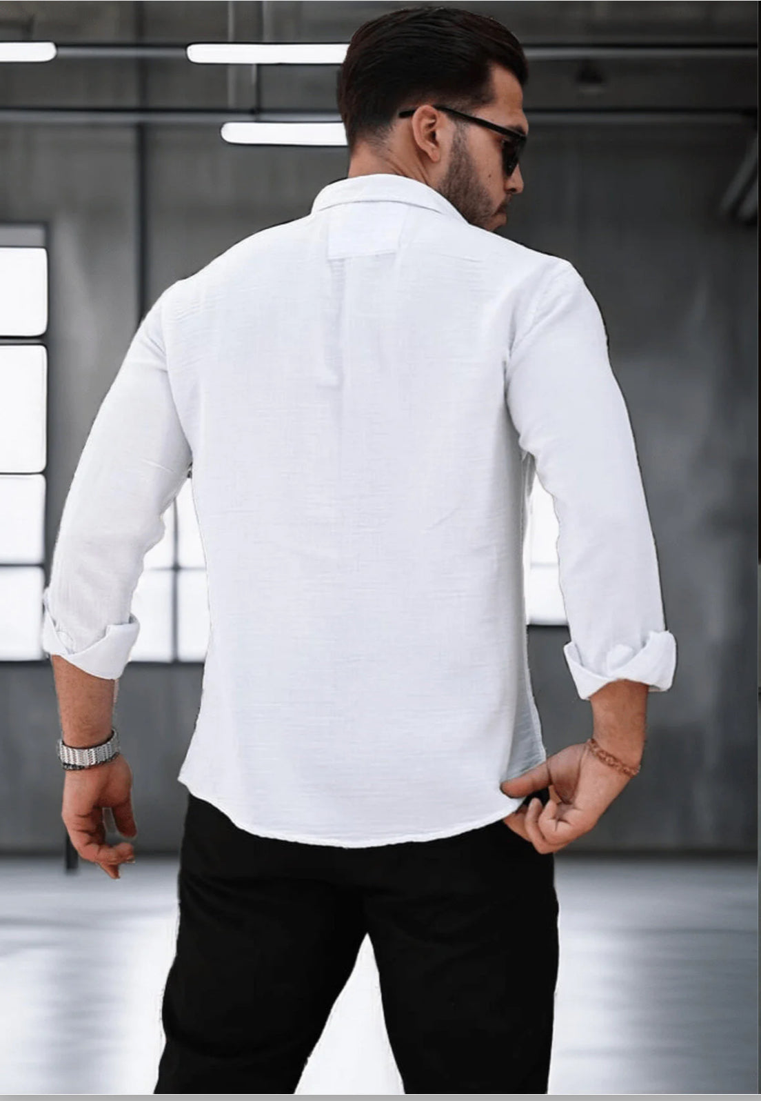 Men’s 100% Cotton White Long Sleeve Shirt
