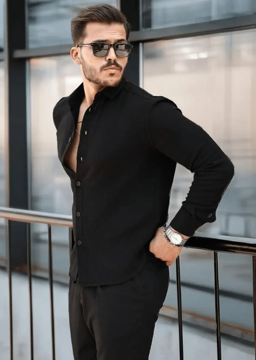 Men’s 100% Cotton Black Long Sleeve Shirt