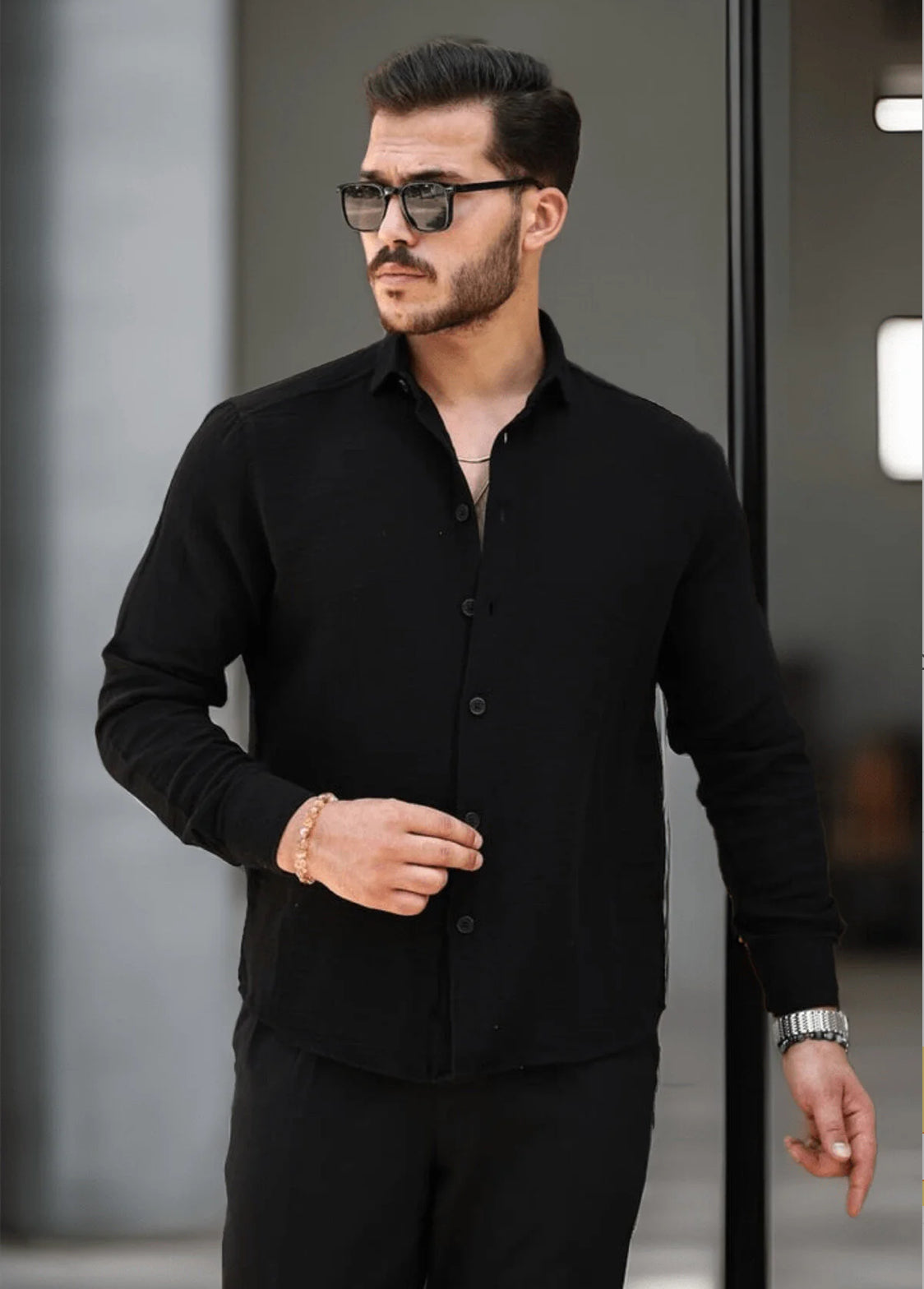 Men’s 100% Cotton Black Long Sleeve Shirt