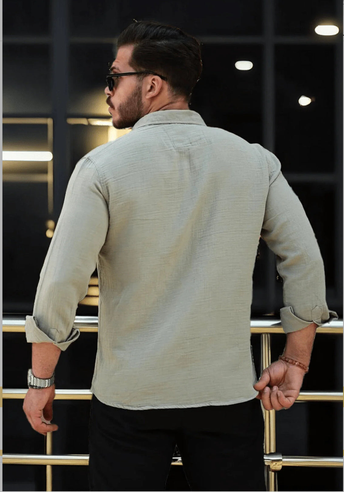 Men’s 100% Cotton Sage Green Long Sleeve Shirt