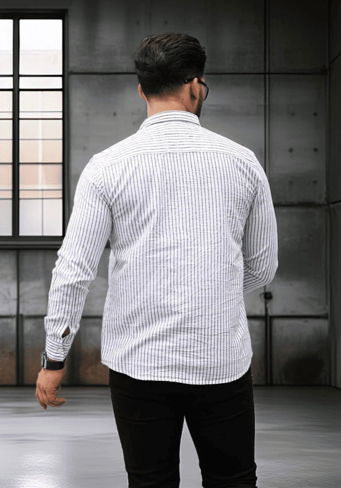 Men’s 100% Cotton White & Grey Striped Long Sleeve Shirt