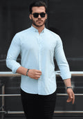 Men’s 100% Cotton Light Blue & White Striped Long Sleeve Shirt