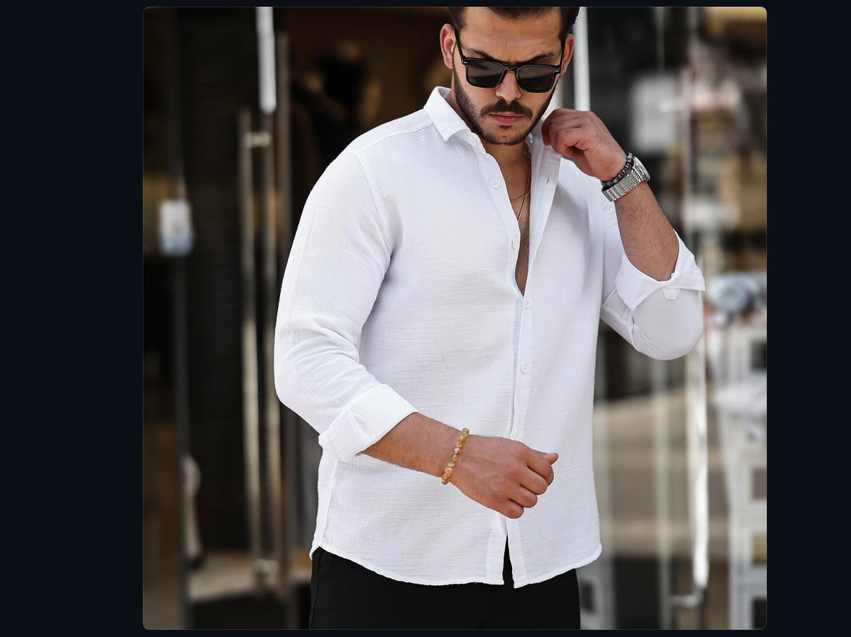 Men’s 100% Cotton White Long Sleeve Shirt