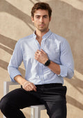 Men’s 100% Cotton Light Blue & White Button-Down Shirt