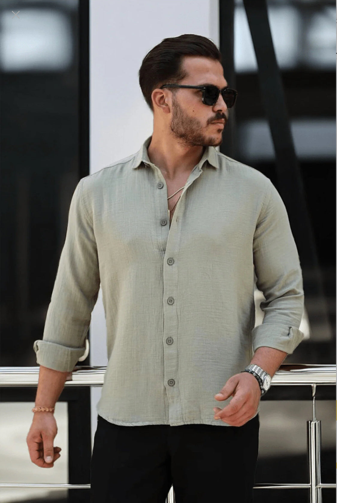 Men’s 100% Cotton Sage Green Long Sleeve Shirt