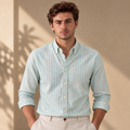 Men’s White Shirt with Turquoise Stripes, Long Sleeves, Made from 100% Cotton.