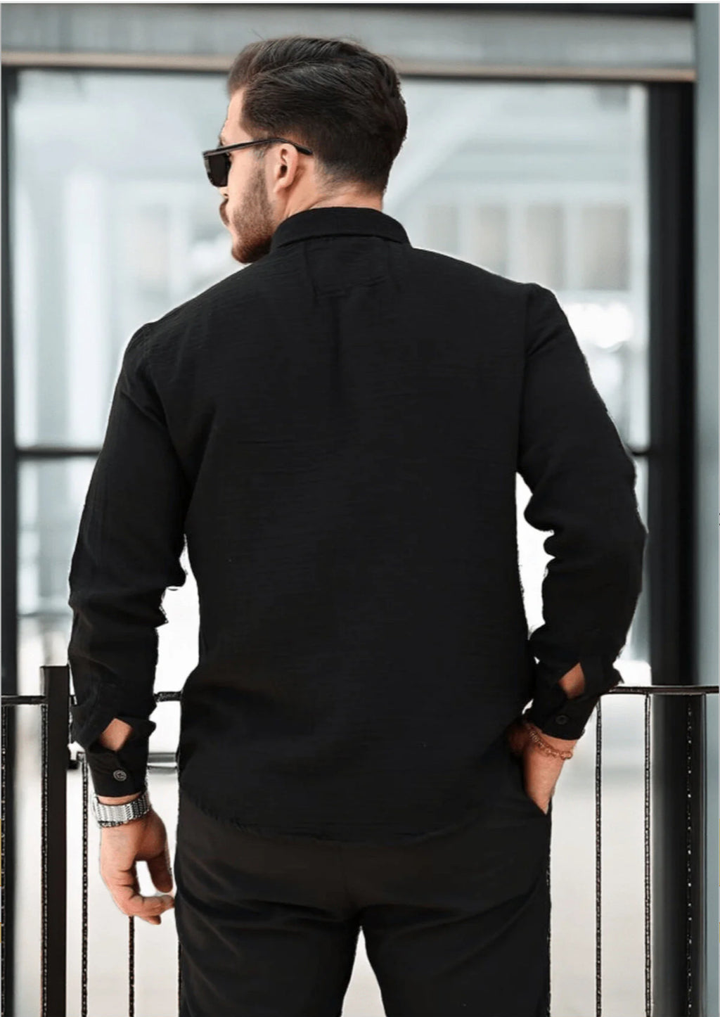 Men’s 100% Cotton Black Long Sleeve Shirt