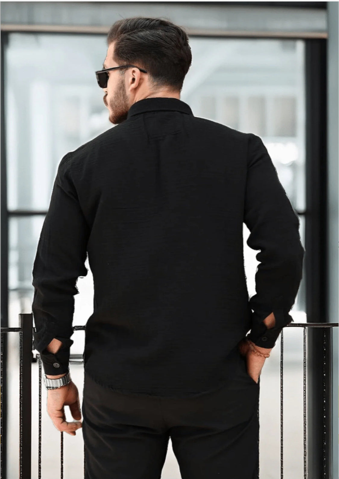 Men’s 100% Cotton Black Long Sleeve Shirt
