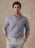 Men’s 100% Cotton Dark Grey & White Striped Long Sleeve Shirt