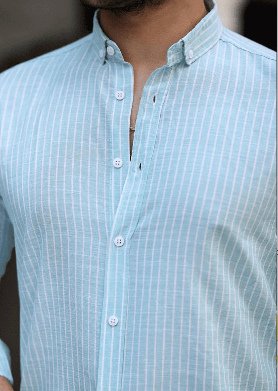 Men’s 100% Cotton Light Blue & White Striped Long Sleeve Shirt